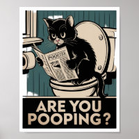 Grappige Muur Kunst - Poep je? Kat op Toilet