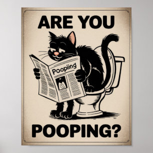 Grappige Muur Kunst - Poep je? Kat op Toilet Poster