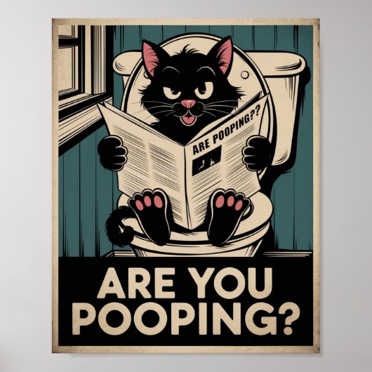 Grappige Muur Kunst - Poep je? Kat op Toilet Poster (Voorkant)