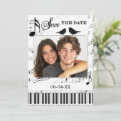 Grappige muziek Zwart-wit foto Bewaar de datum Aankondiging (Staand voorkant)