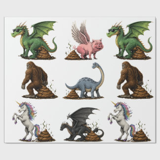 Grappige mythologische wezens die poepen cadeaupapier