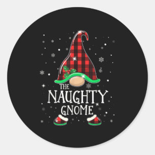 Grappige Naughty Gnome Buffalo Plaid Bijpassende K Ronde Sticker