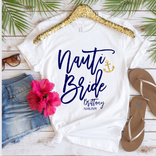 Grappige Nauti Bruid Blauwe Moderne Calligrafie T-shirt