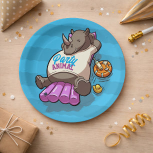 Grappige Neushoorn Feest Dier Zwembad Opblaasbaar Papieren Bordje