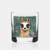 Grappige nieuwsgierige lama whisky glas (Voorkant)
