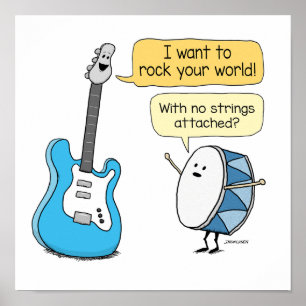 Grappige No Strings Bijgevoegde Gitaar met Drum Poster