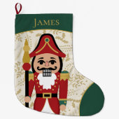 Grappige notenkraker groen en beige grote kerstsok (Voorkant)