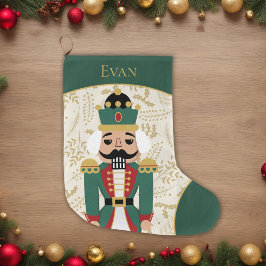 Grappige notenkraker groen en beige grote kerstsok