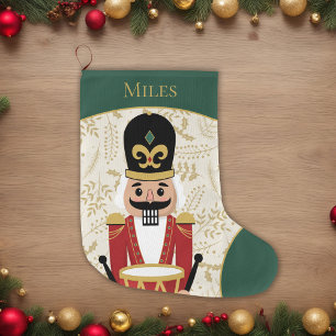 Grappige notenkraker groen en beige grote kerstsok