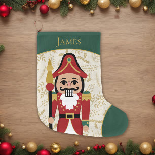 Grappige notenkraker groen en beige grote kerstsok