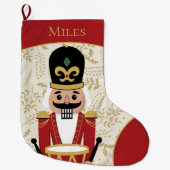 Grappige notenkraker rood en beige grote kerstsok (Voorkant)