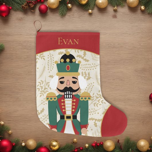 Grappige notenkraker rood en beige grote kerstsok