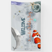 Grappige Ocean Animals Kids Verjaardagsfeestje Bla Spandoek (Verticaal)