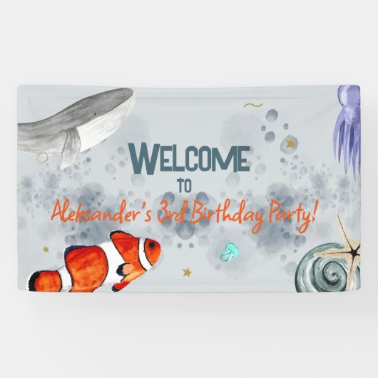 Grappige Ocean Animals verjaardagsfeestje welkom Spandoek (Horizontaal)