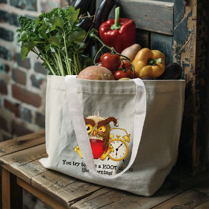 Grappige ochtend chagrijnige uil grote tote bag