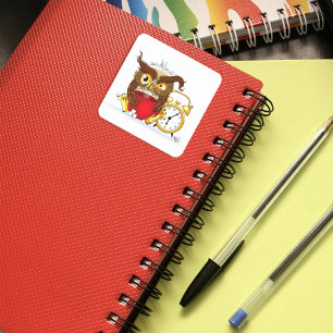 Grappige ochtend chagrijnige uil vierkante sticker