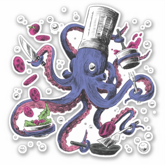 Grappige Octopus Chef Sticker (Voorkant)