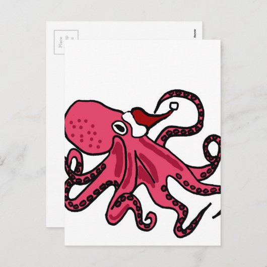 Grappige octopus in kerstkunst met kerstmuts feestdagenkaart (Voorkant / Achterkant)