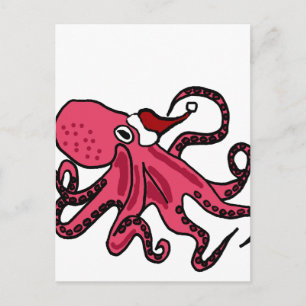 Grappige octopus in kerstkunst met kerstmuts feestdagenkaart