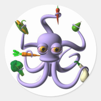 Grappige octopus met voedsel items ronde sticker