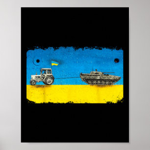 Grappige Oekraïense boer trekt tank met tractor Poster