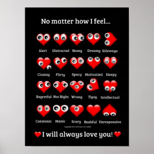 Grappige Ogen, Valentijnsharten, Ik hou van je Poster