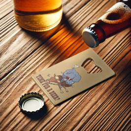 Grappige olifant cowboy tijd voor een biertje? Car Kredietkaart Flessenopener