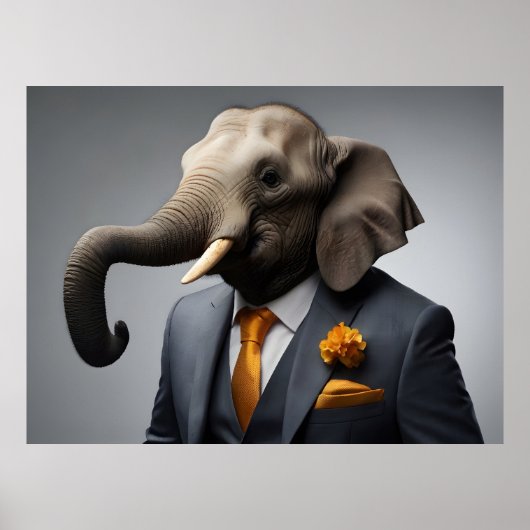 Grappige olifant in pak poster (Voorkant)