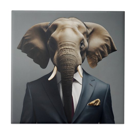 Grappige olifant in pak tegeltje (Voorkant)