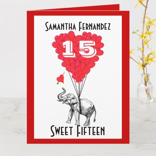 Grappige olifant lieve vijftien kaart (Gele Bloem)