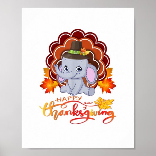 Grappige olifant Turkije Happy Thanksgiving Poster (Voorkant)