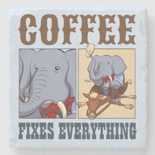 Grappige olifantenkoffie repareert alles Cartoon Stenen Onderzetter