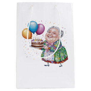 Grappige oma bloemenschort verjaardagskunst medium cadeauzakje