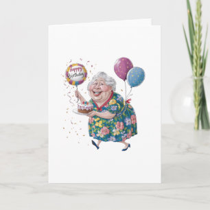 Grappige oma verjaardagstaart en ballon kaart