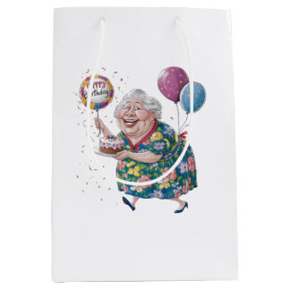 Grappige oma verjaardagstaart en ballon medium cadeauzakje