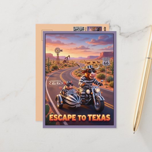 Grappige ontsnapping naar Texas 3D Reis Briefkaart (Voorkant / Achterkant in situ)