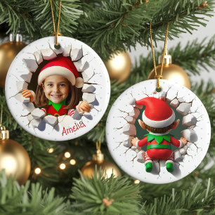 Grappige op maat gemaakte gezichts foto Kerst elf Keramisch Ornament