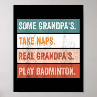 Grappige Opa Echte Opa's Spelen Badminton Poster