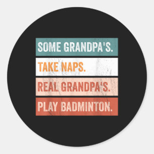 Grappige Opa Echte Opa's Spelen Badminton Ronde Sticker