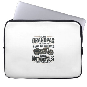 Grappige opa motorfiets dutje vintage vector ontwe laptop sleeve