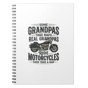 Grappige opa motorfiets dutje vintage vector ontwe notitieboek