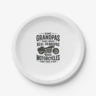 Grappige opa motorfiets dutje vintage vector ontwe papieren bordje