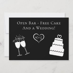 Grappige open bar gratis taart en bruiloft opslaan save the date