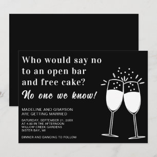 Grappige Open Bar Gratis Taart Informele Bruiloft Kaart
