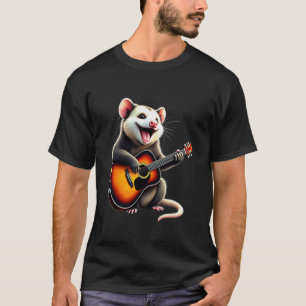 Grappige Opossum die Gitaar Speelt Ontwerp voor Mu T-shirt