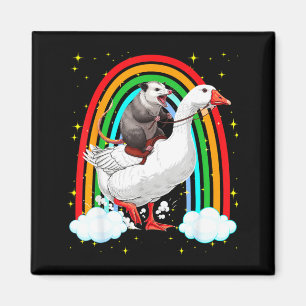 Grappige opossum die op gans regenboog chaotische magneet