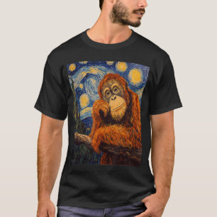 Grappige orang-oetan aap Van Gogh stijl sterren na T-shirt