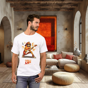 Grappige Oranje Basspeler Karakter Muziek T-shirt