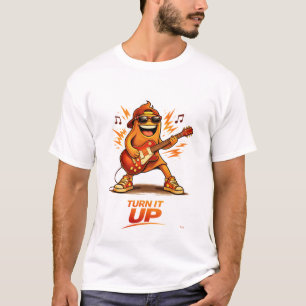 Grappige Oranje Gitarist Karakter Muziek T-shirt