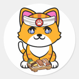 Grappige oranje kat is een sushi chef ronde sticker